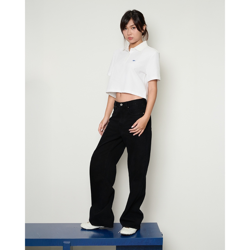TheBlueTshirt - Áo thun trắng cổ polo croptop cotton dày dặn 250gsm cho nữ - Uni Cropped Polo