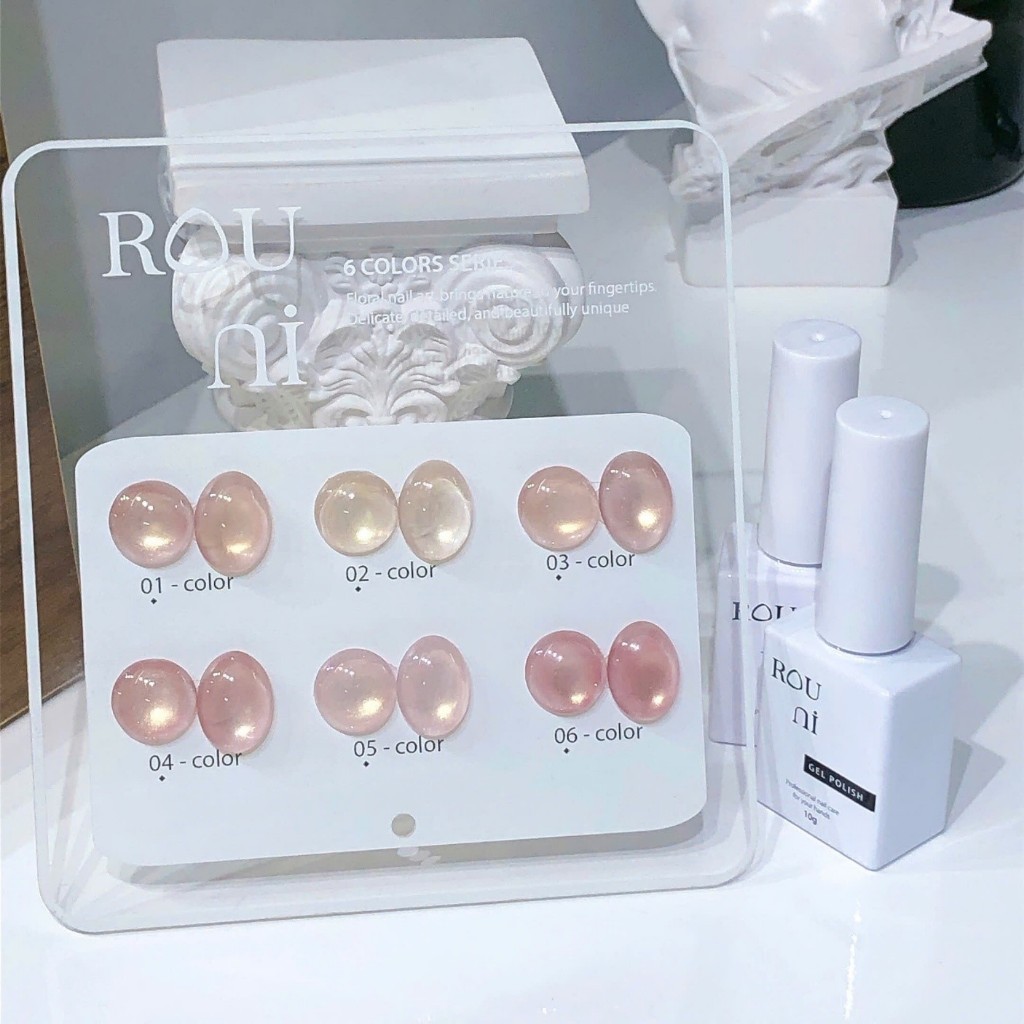 ROUni Set 6 màu mắt mèo hồng bong bóng mới 2026 màu hồng nude hot mắt mèo hạt thuỷ tinh tiệm nail