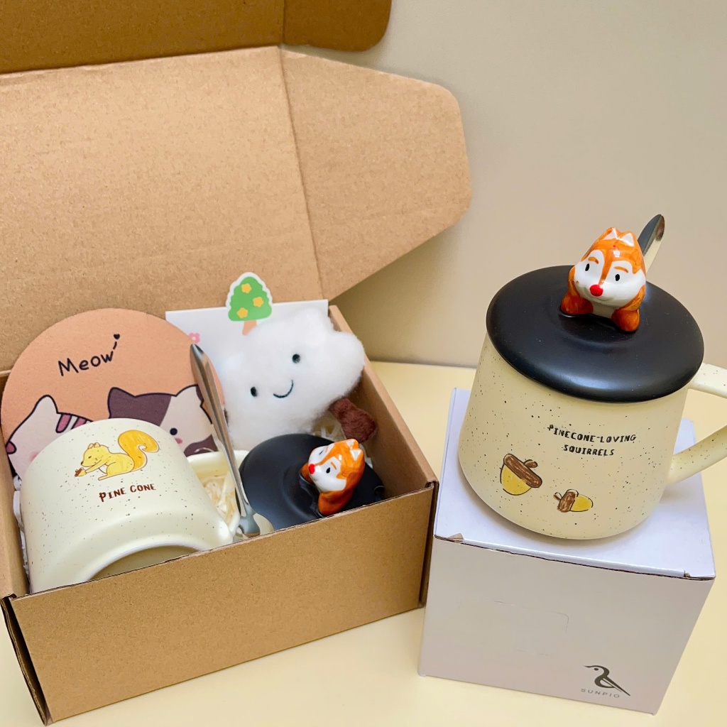 [BST 2026] Set quà tặng Sóc Cute 380ml siêu dễ thương Kèm Gấu, Thiệp, Lót Ly, Quà Tặng Tốt Nghiệp, Sinh nhật