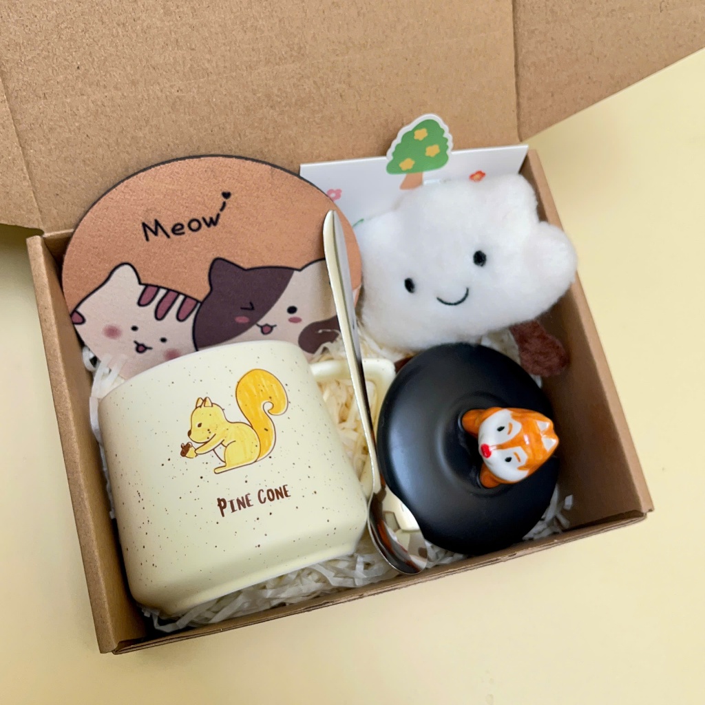 [BST 2026] Set quà tặng Sóc Cute 380ml siêu dễ thương Kèm Gấu, Thiệp, Lót Ly, Quà Tặng Tốt Nghiệp, Sinh nhật