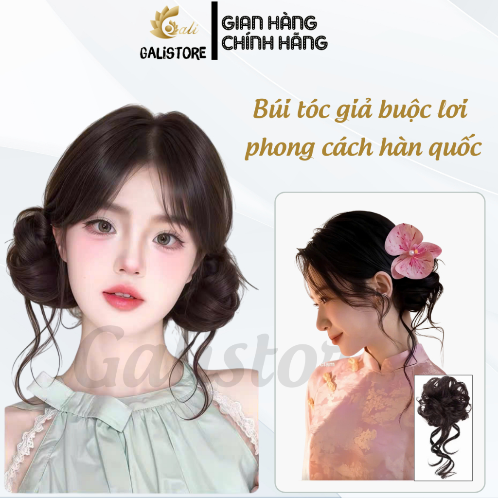 Tóc giả Búi xoăn lơi râu Rồng, buộc chun lệch gợn sóng từ sợ tơ cao cấp ...