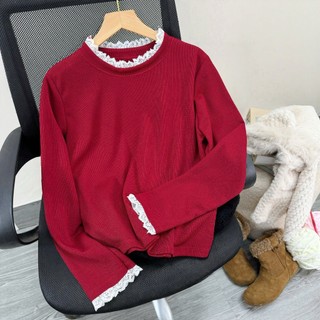 Áo Cổ Cao Bigsize Nữ Áo Thun Ôm Giữ Nhiệt Thu Đông Tay Dài Viền Ren Cho Chubby A334