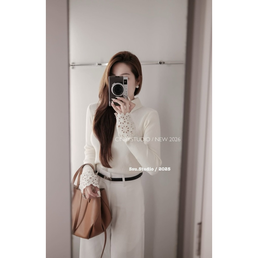 Ssu.Studio// ÁO LEN MỎNG POLO TAY REN XIU XINH HÀNH Qcl1