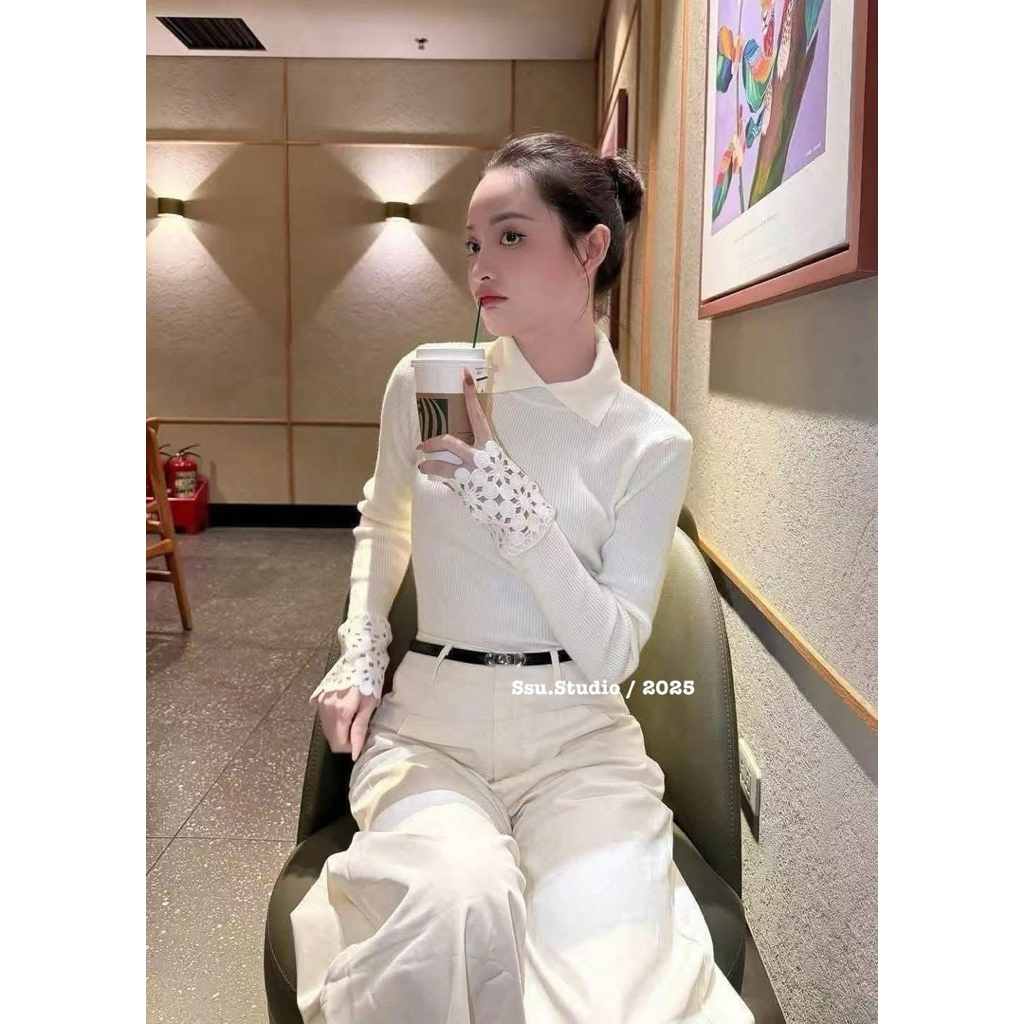 Ssu.Studio// ÁO LEN MỎNG POLO TAY REN XIU XINH HÀNH Qcl1