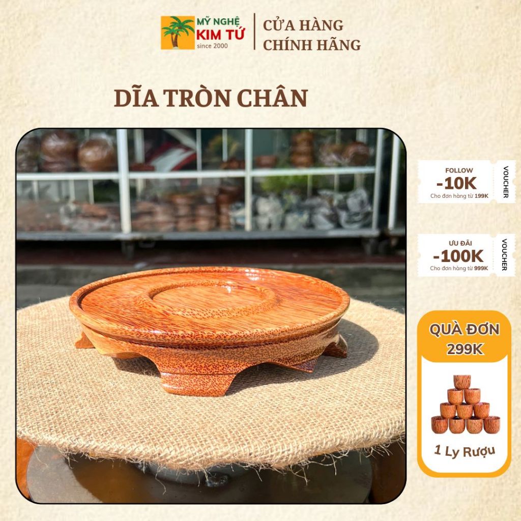 Dĩa Tròn Chân Gỗ Dừa Nguyên Khối Dùng Bánh Trái, Snack, Bánh Mứt, Trưng Bày Món Ăn, Decor Quán Cà Phê Gỗ Tự Nhiên Loại 1