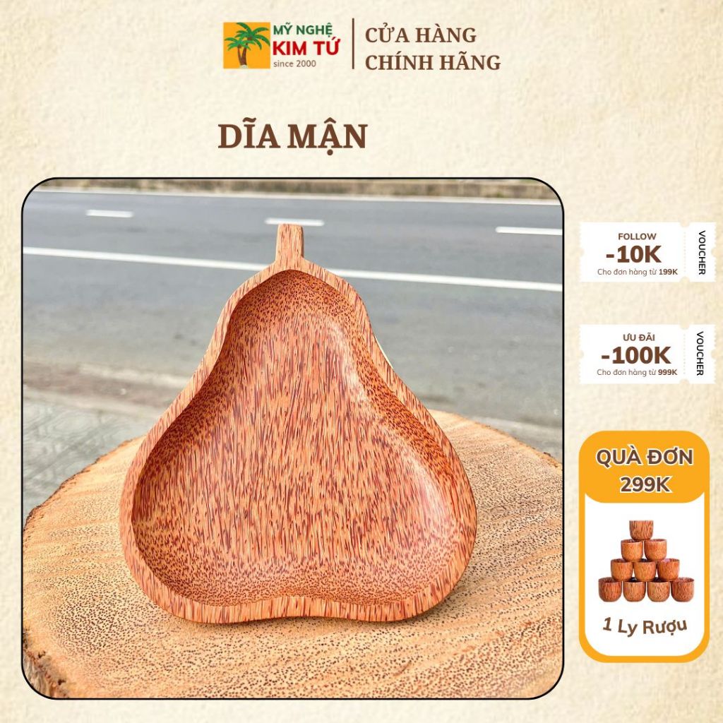 Dĩa Gỗ Dừa Nguyên Khối Hình Quả Mận Đựng Trái Cây, Bánh Kẹo, Decor Bàn Tiệc, Quà Tặng Cao Cấp Đậm Chất Miền Tây - KIM TỨ