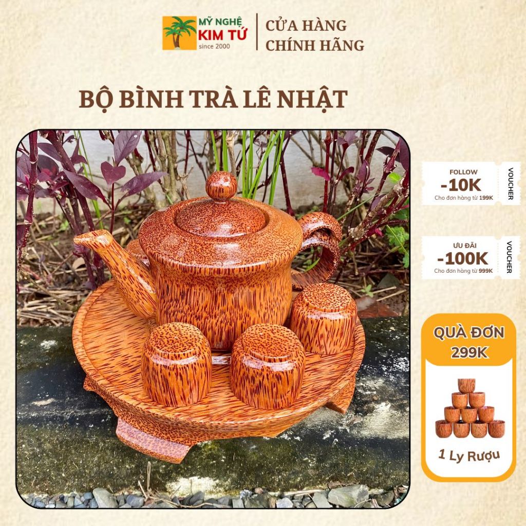 | 𝐍𝐄𝐖 | Bộ Bình Trà Lê Nhật Gỗ Dừa Kèm Dĩa Chân Phù Hợp Trà Đạo, Uống Trà Phòng Khách Sang Trọng, Quà Biếu Tặng Cao Cấp