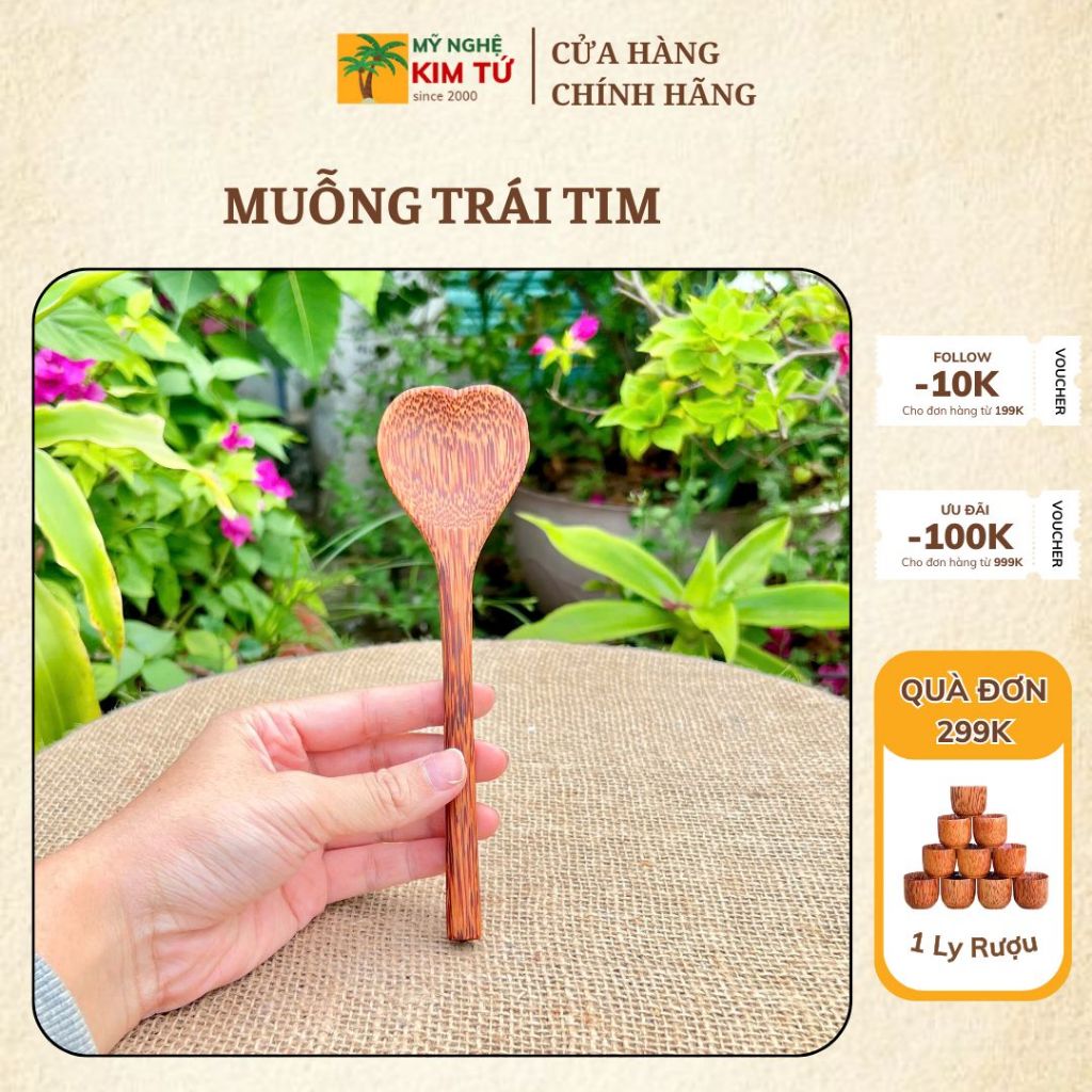 Muỗng Gỗ Dừa, Thìa Gỗ Dừa Kiểu Trái Tim Thiết Kế Độc Đáo Bền Đẹp, Bộ Dụng Cụ Ăn Cao Cấp, An Toàn Sức Khỏe - KIM TỨ