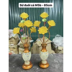 [TẶNG BÓNG LED] Set 2 Đèn Thờ Hoa Sen Lưu Ly 5 Bông Cao Lá Xanh 81cm Bụng Gốm Hoa Rủ Trang Trí Bàn Thờ cao cấp — ảnh 5