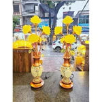 [TẶNG BÓNG LED] Set 2 Đèn Thờ Hoa Sen Lưu Ly 5 Bông Cao Lá Xanh 81cm Bụng Gốm Hoa Rủ Trang Trí Bàn Thờ cao cấp — ảnh 6