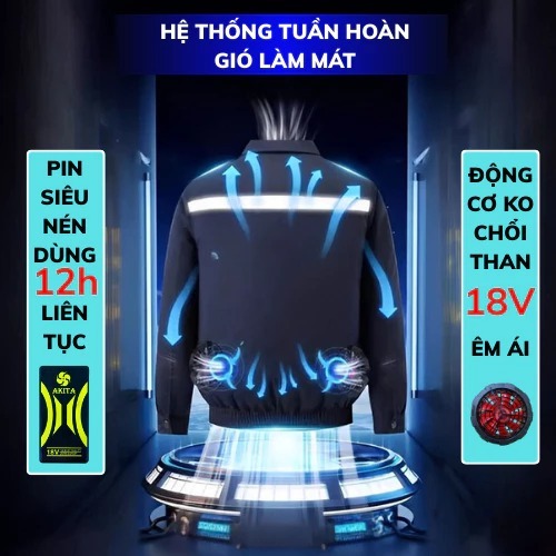Áo điều hòa Nhật Bản Akita 18V, dùng liên tục 12-14h, dùng thử 15 ngày miễn phí, bảo hành 12 tháng