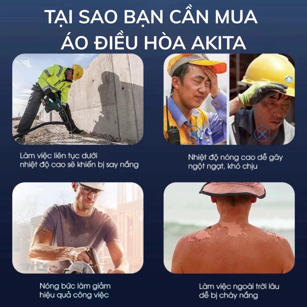 Áo điều hòa Nhật Bản Akita 18V, dùng liên tục 12-14h, dùng thử 15 ngày miễn phí, bảo hành 12 tháng