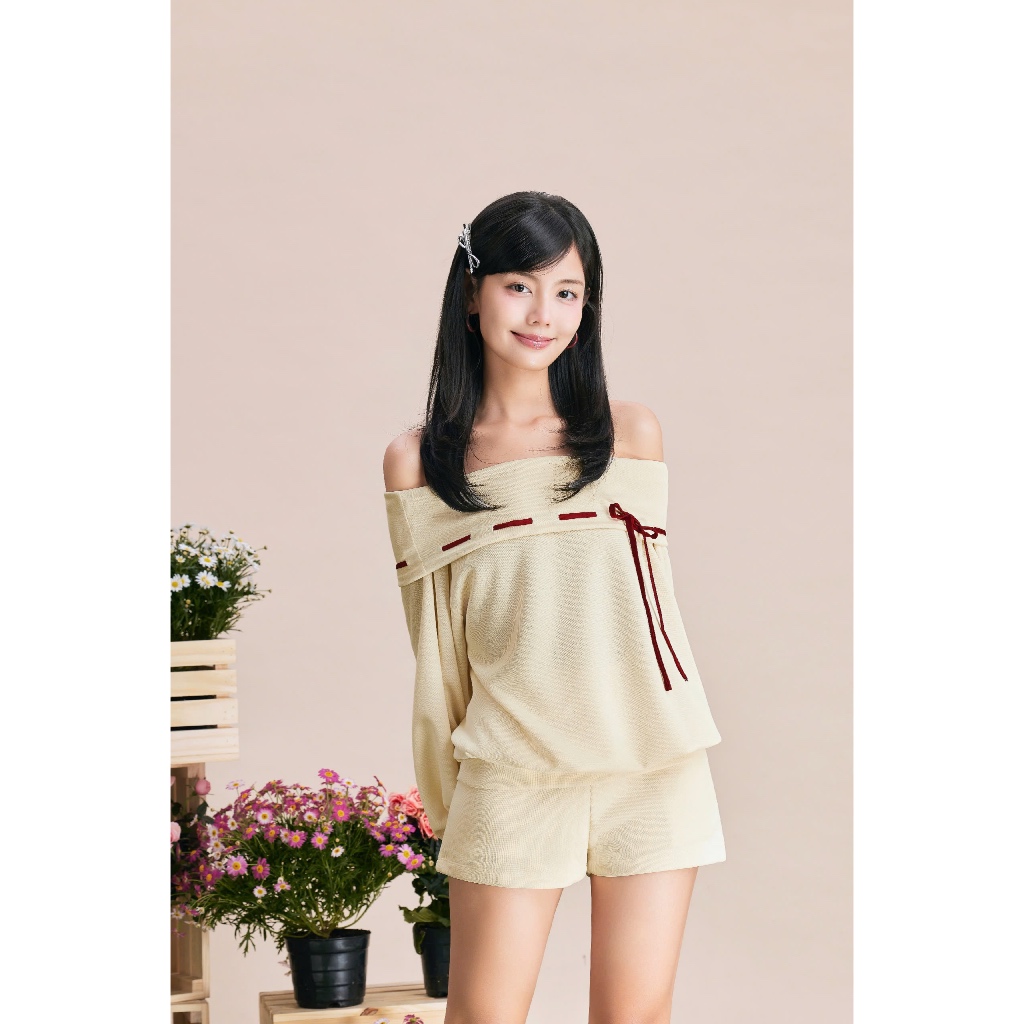 (Bán lẻ) Set Bộ Nữ Jiemia Áo Kiểu Tay Dài Kèm Quần Ngắn SECODEE