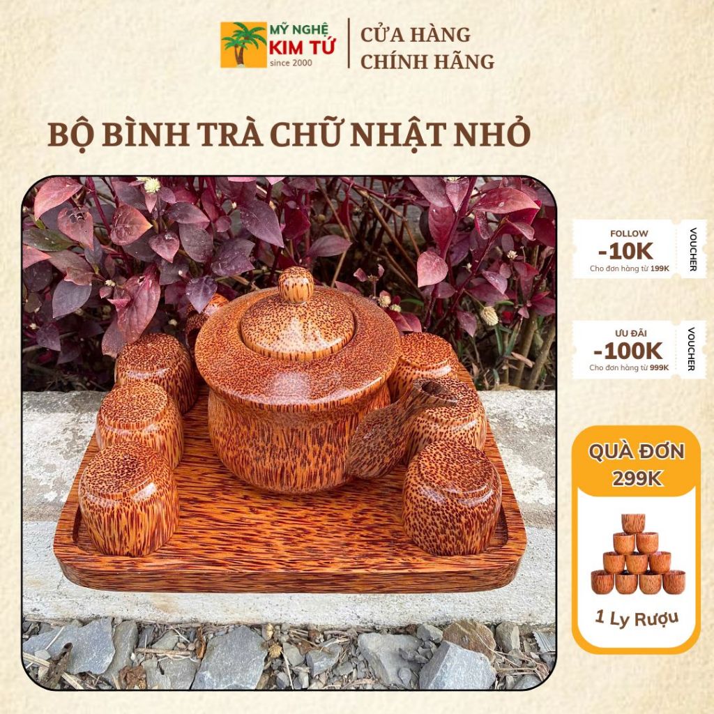 Bộ Khay Trà Gỗ Dừa Mẫu Chữ Nhật Nhỏ Phù Hợp Trà Đạo, Trang Trí Bàn Trà, Thiết Kế Sang Trọng, Dùng Biếu Tặng - KIM TỨ