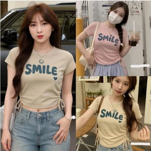Áo Thun Dáng Croptop Ôm Boddy SMILE Phối Dây Rút Hông Sexy Siêu Tôn Dáng Mặc ở Nhà, Đi Chơi Cực Xinh