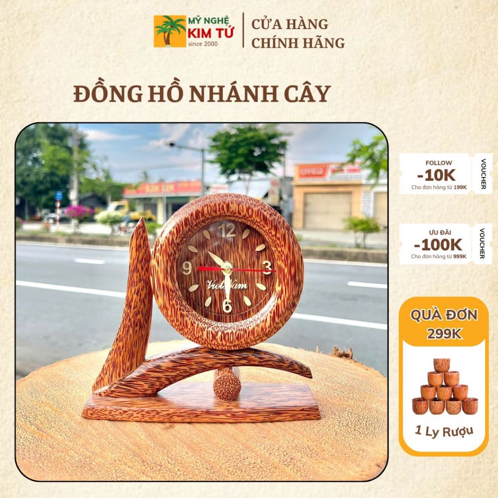 [ TẶNG KÈM PIN ] Đồng Hồ Gỗ Dừa Để Bàn Thiết Kế Nhánh Cây Sáng Tạo, Trang Trí Phòng Làm Việc, Quà Tặng Sang Trọng