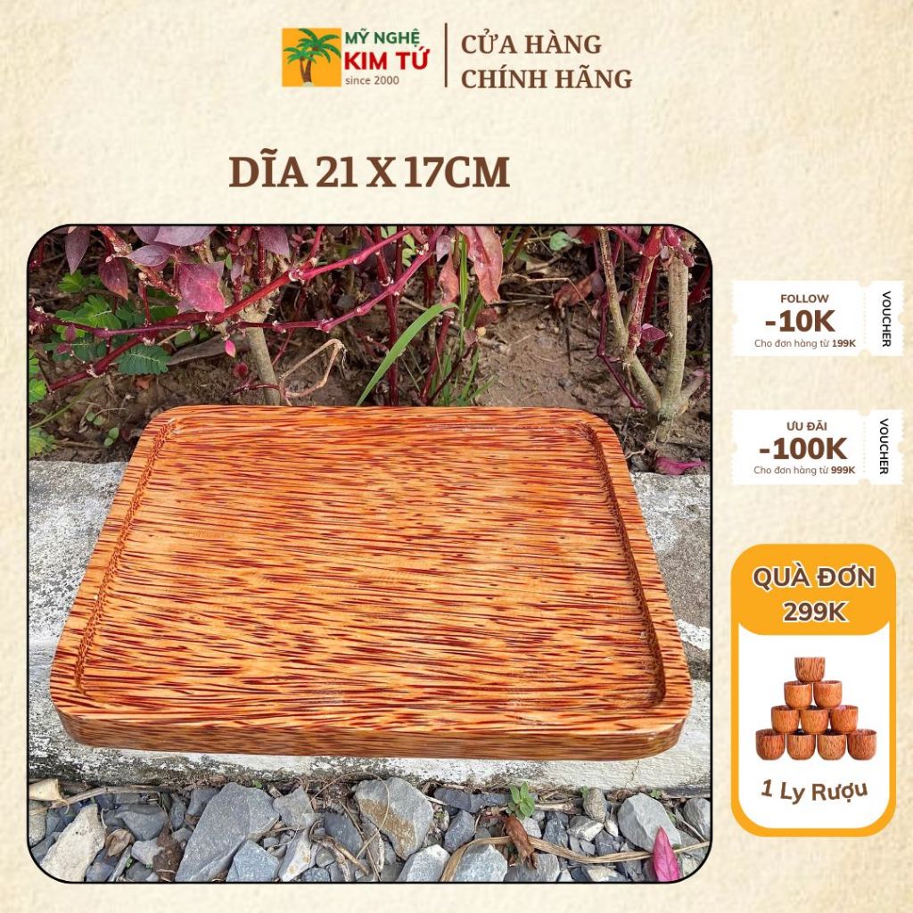 Khay Gỗ Dừa Chữ Nhật 21cm x 17cm Đựng Đồ Trang Trí, Đựng Ly Tách KIM TỨ – Mỹ Nghệ Dừa, Chuẩn Loại 1