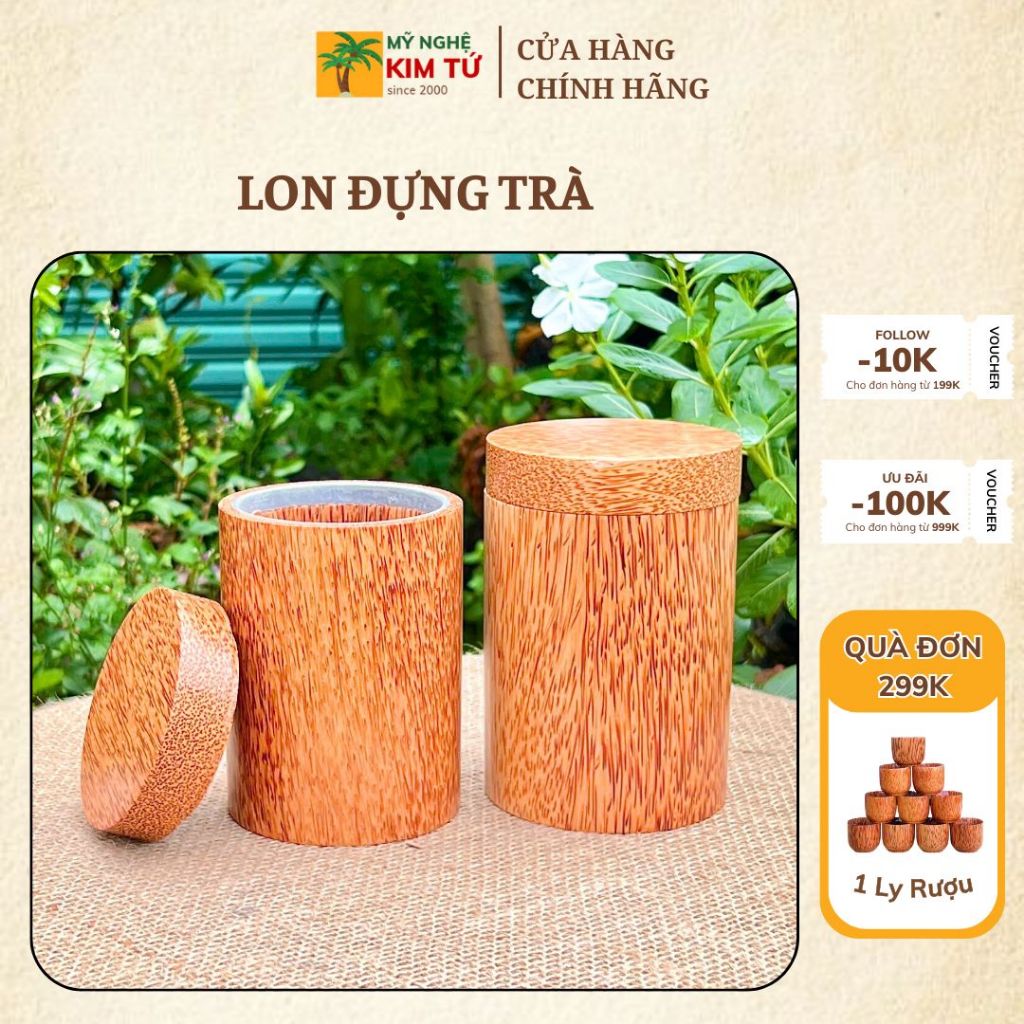 Lon Đựng Trà, Hủ Đựng Trà Gỗ Dừa Có Nắp, Đồ Gỗ Dừa Cao Cấp Hộp Hũ Đựng Chè Phòng Khách, Quà Tặng Sang Trọng, Hàng Loại 1