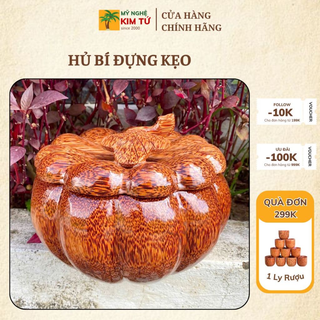 Khay Mứt Trái Bí Gỗ Dừa, Hộp Mứt Đựng Hoa Quả, Bánh Kẹo Sang Trọng KIM TỨ - Mỹ Nghệ Dừa Bến Tre, Hàng Chuẩn Loại 1