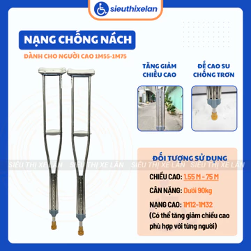 Nạng Chống Nách Inox/Nhôm OROMI Có Đế Cao Su Chống Trơn Trượt, Có Thể Tăng Giảm Chiều Cao