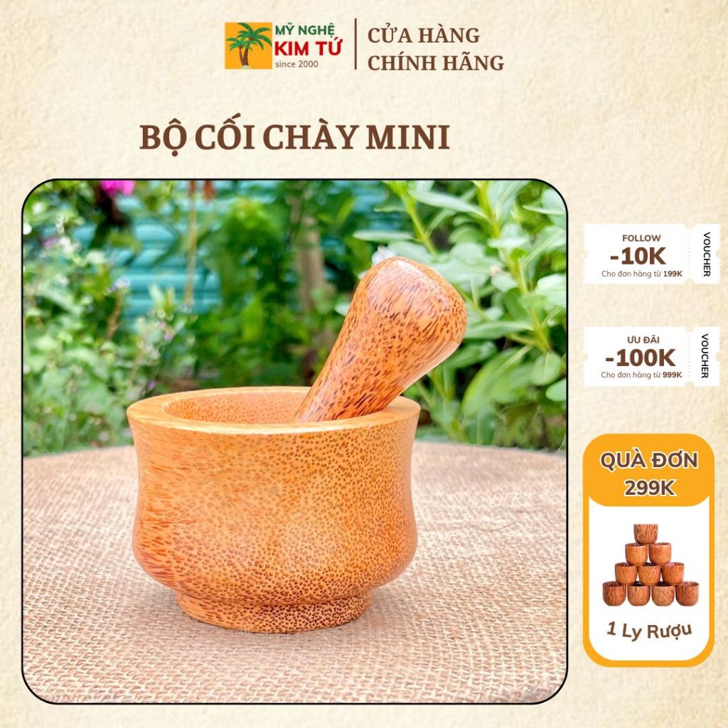 Bộ Chày và Cối Gỗ Mini Gỗ Dừa, Bộ Chày Cối Mini Đâm Tỏi Ớt Tiêu Bộ Cối Chày Nhỏ Xíu, Dùng Tại Văn Phòng Nhỏ Gọn Tiện Lợi