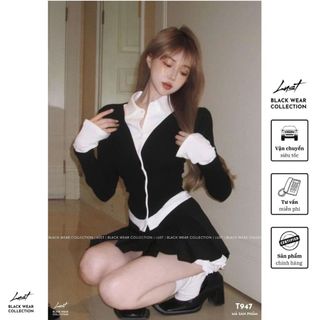 Set đồ nữ thiết kế áo croptop phối trắng kết hợp chân váy tennis xếp ly LUST Set váy nữ umi T947