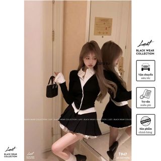 Set đồ nữ thiết kế áo croptop phối trắng kết hợp chân váy tennis xếp ly LUST Set váy nữ umi T947