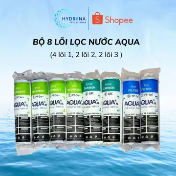 Bộ 8 lõi lọc nước 1 2 3 AQUA, dùng được cho mọi loại máy lọc nước gia đình, máy lọc nước RO