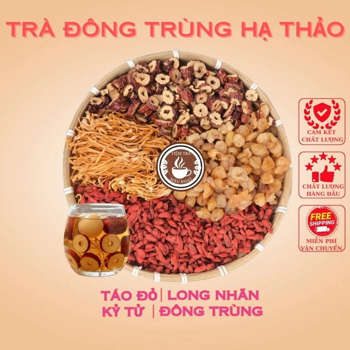COMBO 30 Gói Trà Thảo Mộc Đông Trùng Hạ Thảo Tứ Vị (Đông Trùng Hạ Thảo, Táo Đỏ, Long Nhãn, Kỷ Tử)