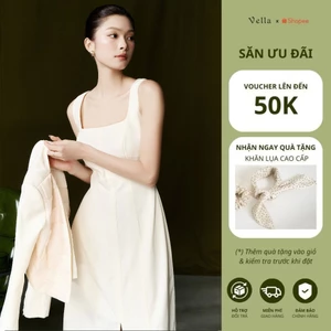 Đầm ANNA midi cổ vuông dáng dài màu kem & đen Vella VD25147