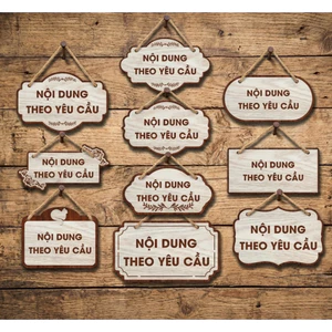 bảng gỗ treo trang trí khắc cắt nội dung theo yêu cầu, biển hiệu tên shop, bảng chụp hình sản phẩm màu nâu kem