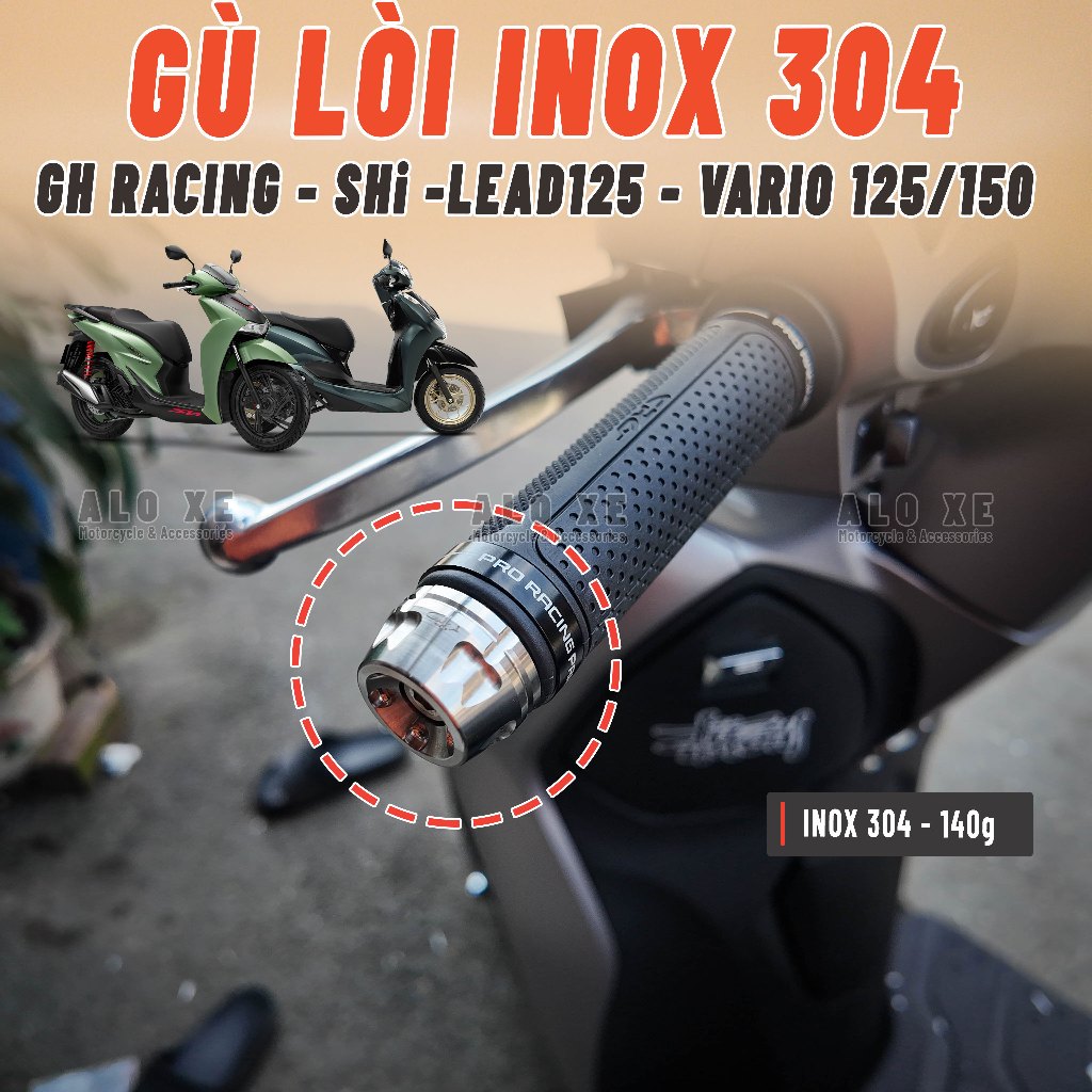 Gù Inox 304 GH-Racing (Gù lòi) 140g sáng đẹp cho xe SHi, Lead 125, SH ...