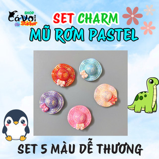 Charm gắn dép: Set charm Mũ rơm Pastel- Phụ kiện DIY dễ thương- Set 5 sắc màu