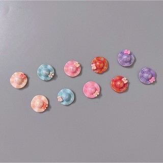 Charm gắn dép: Set charm Mũ rơm Pastel- Phụ kiện DIY dễ thương- Set 5 sắc màu