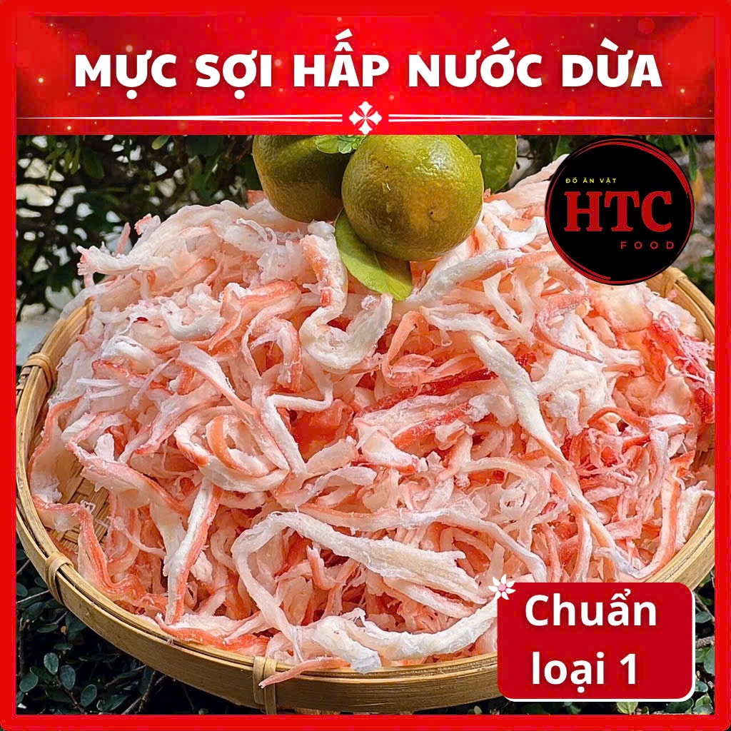 Khô mực xé sợi hấp nước dừa cao cấp mềm ngọt tự nhiên, mực khô ăn liền ngon, hũ 250g/500g, HTC Food