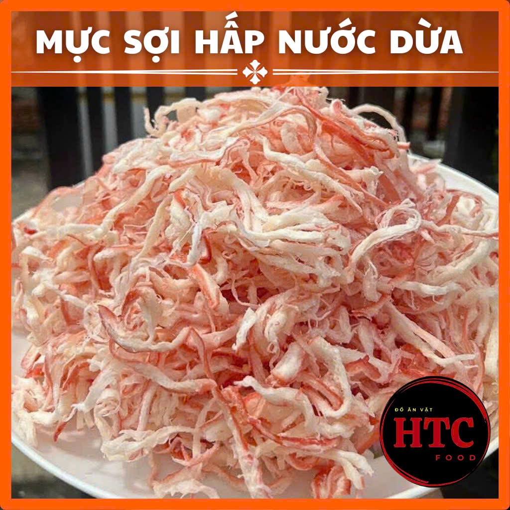 Khô mực xé sợi hấp nước dừa cao cấp mềm ngọt tự nhiên, mực khô ăn liền ngon, hũ 250g/500g, HTC Food