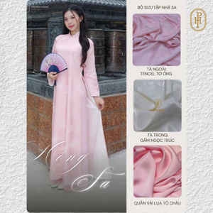 Áo dài thiết kê Nhã Sa - Ngọc Sa 4 tà Lụa Tencel óng Cao Cấp - áo dài Phượng Hoàng ST05