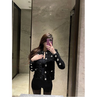 Áo khoác dạ tweet đen form slim phong cách tiểu thư tài phiệt
