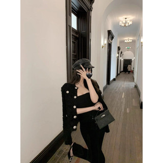 Áo khoác dạ tweet đen form slim phong cách tiểu thư tài phiệt