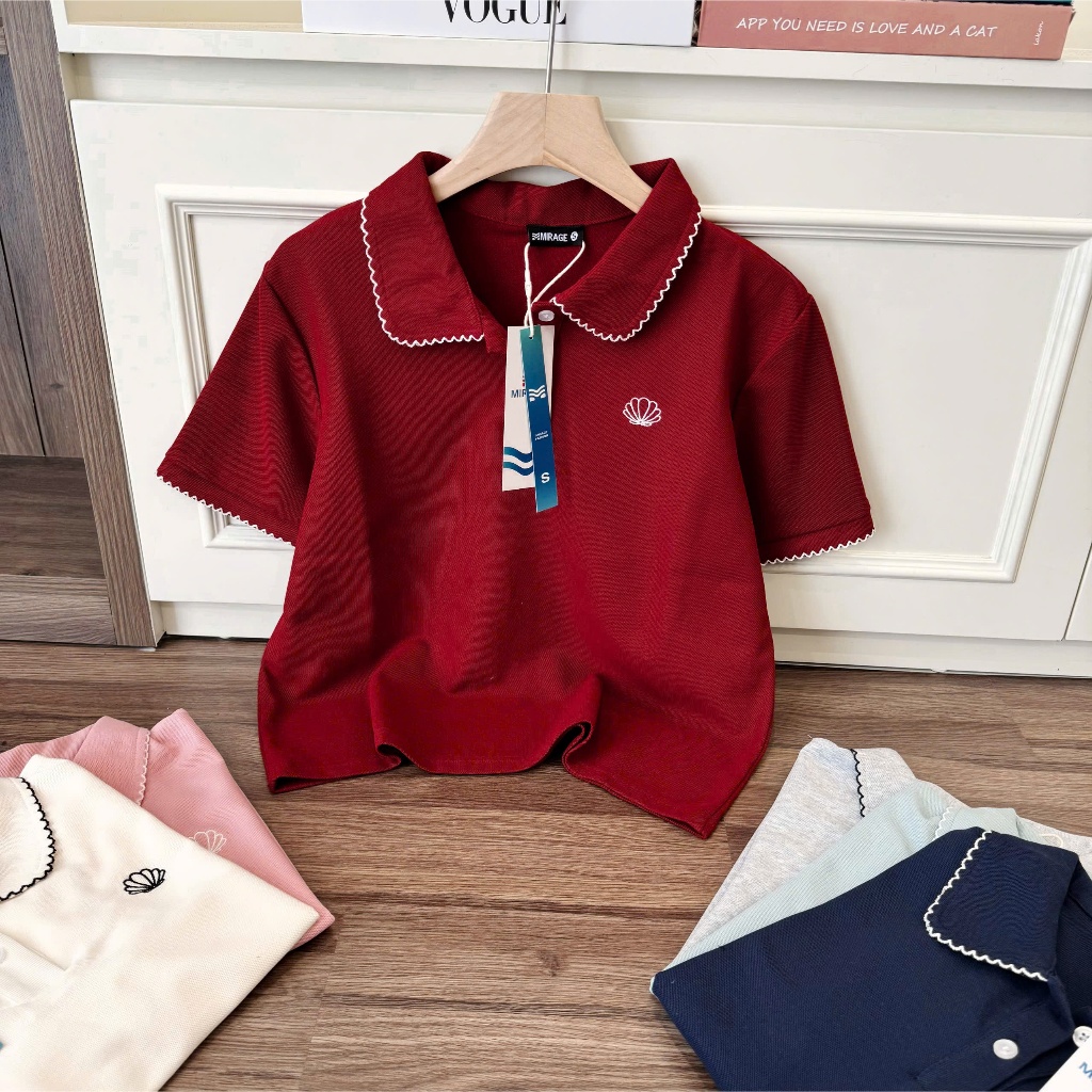 Áo Polo Mirage Thêu Chữ Form Basic Màu Pastel Hot Trend Chất Vải Mềm Mịn Thoáng Mát.