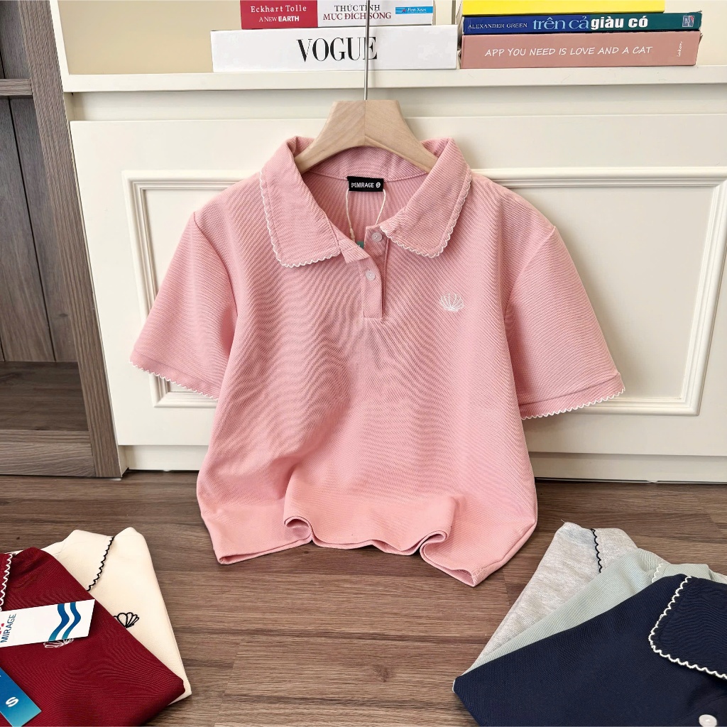 Áo Polo Mirage Thêu Chữ Form Basic Màu Pastel Hot Trend Chất Vải Mềm Mịn Thoáng Mát.