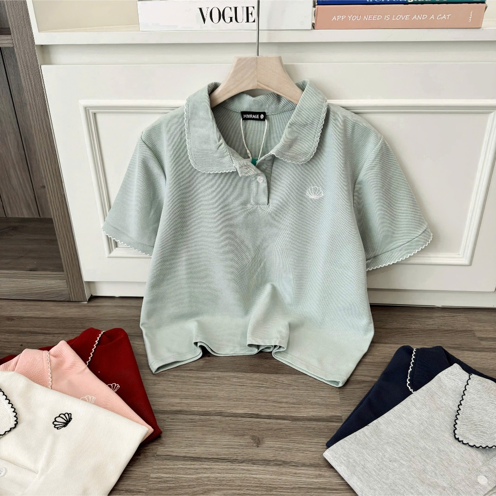 Áo Polo Mirage Thêu Chữ Form Basic Màu Pastel Hot Trend Chất Vải Mềm Mịn Thoáng Mát.