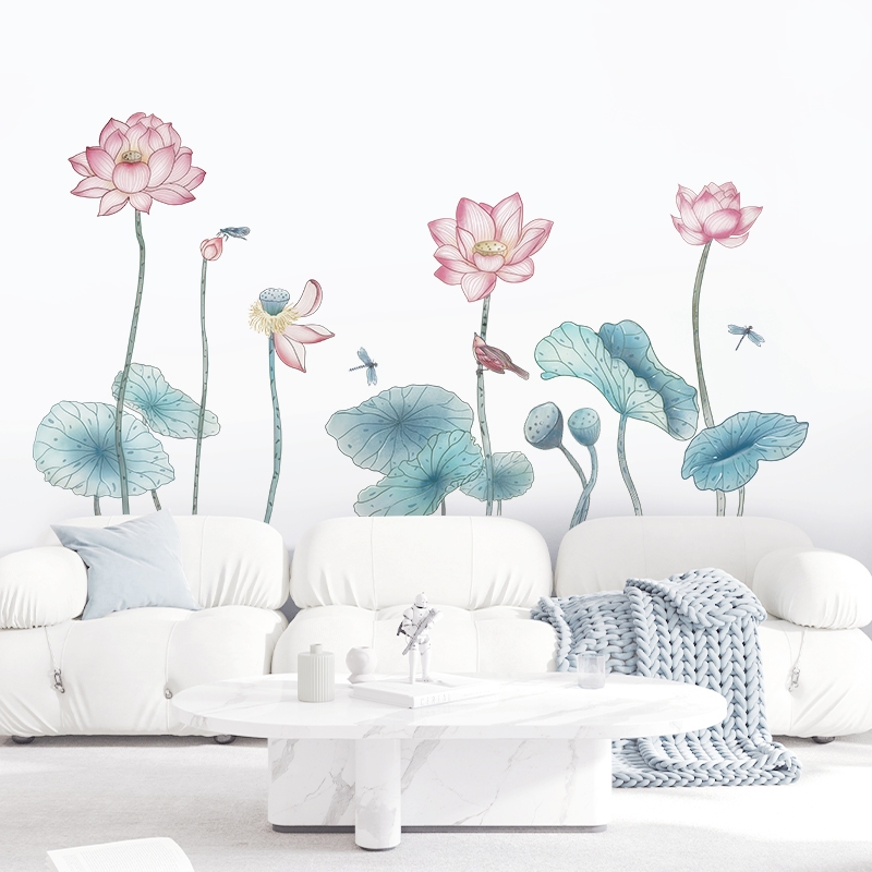 Decal Dán Tường Đầm Hoa Sen 3D Tinh Tế Có Keo Sẵn 110x55cm - Trang Trí Phòng Khách Phòng Trà