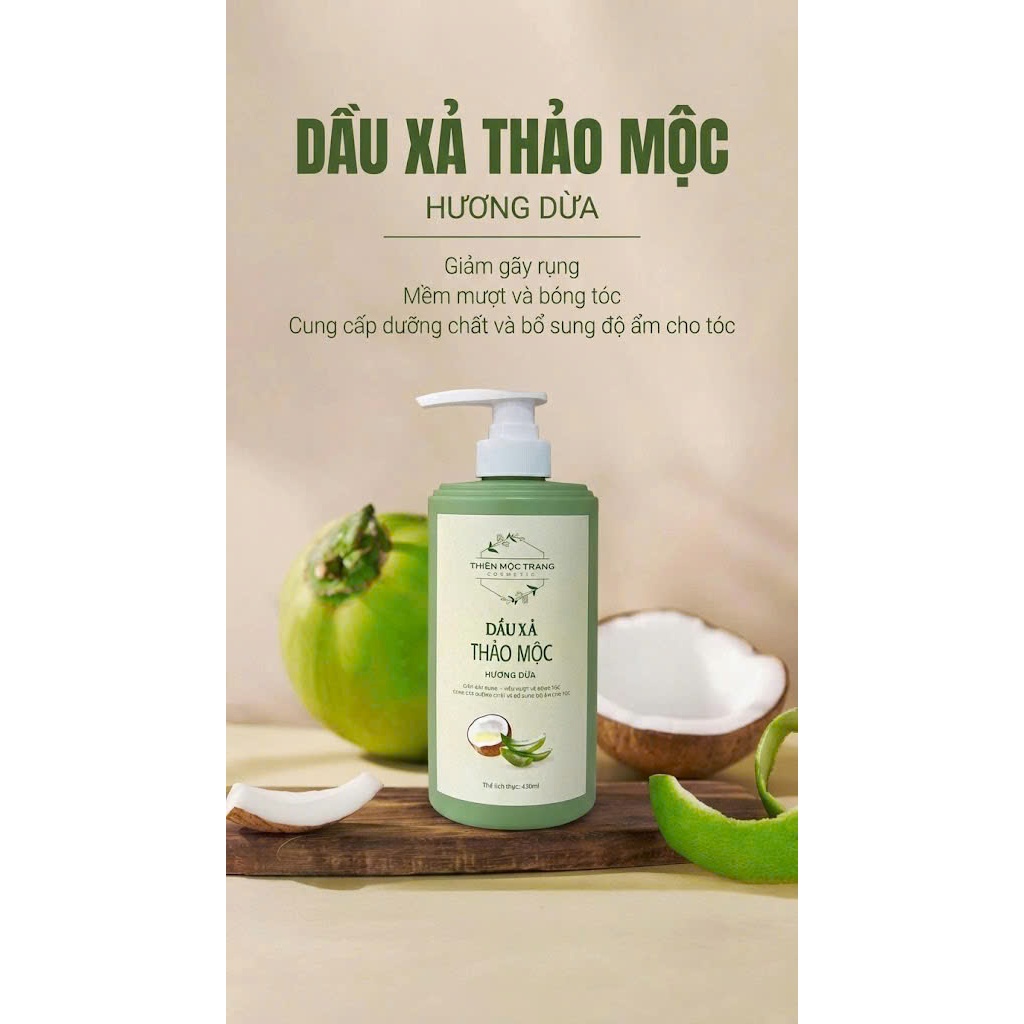 Dầu Xả Thảo Mộc Hương Dừa Mộc Dưỡng Nhiên – Dưỡng Ẩm Sâu, Gỡ Rối, Tóc Mềm Mượt Không Bết, Phục Hồi Tóc Khô Xơ