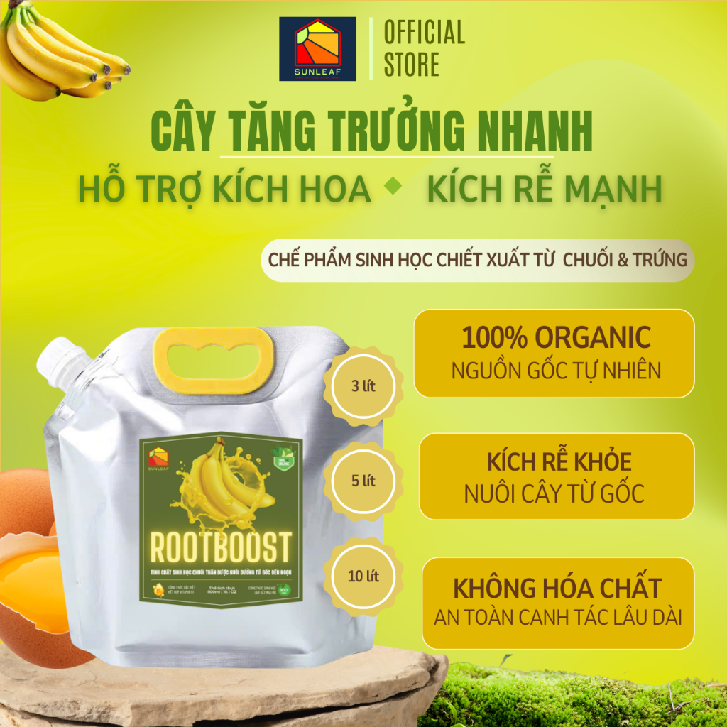 Kích Rễ & Kích Mầm, Giúp Rễ Khỏe Hoa Sai Đậm Màu | 100% Hữu Cơ Chiết Xuất Chuối & Trứng | Phong Lan, Hoa Hồng | SUNLEAF