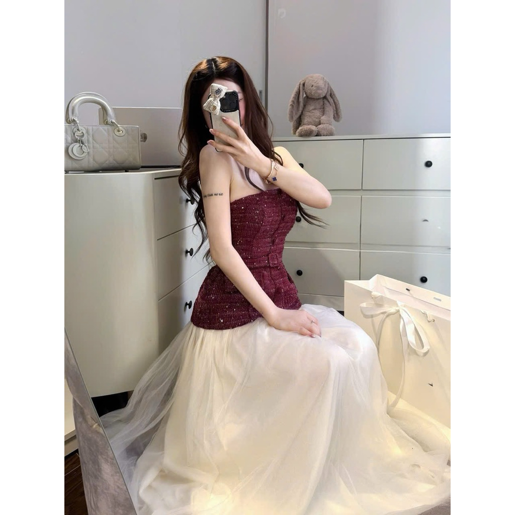 “Lind Set” Set áo dạ quây cup ngực đính khuy bọc chiết eo tôn dáng kèm chân váy midi dài xoè • MIU.STUDIO