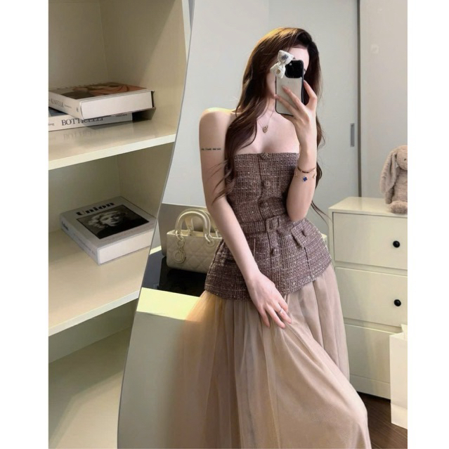 “Lind Set” Set áo dạ quây cup ngực đính khuy bọc chiết eo tôn dáng kèm chân váy midi dài xoè • MIU.STUDIO