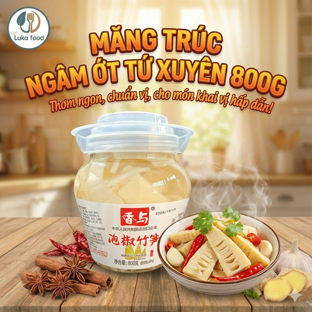 Măng Trúc Ngâm Ớt Tứ Xuyên Hũ Lớn 800g Giòn Sần Sật, Cay Nồng Cực Đã Chuẩn Vị Nội Địa Trung Luka Food