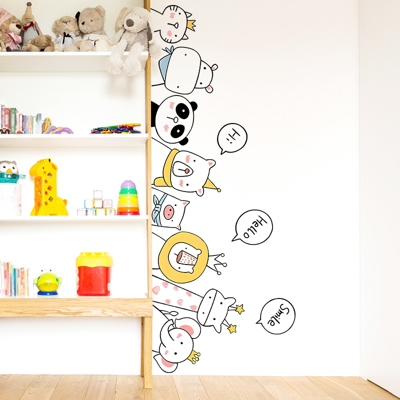 Decal Dán Tường Trẻ Em Thú Cưng Hoạt Hình Có Keo Sẵn 147x36cm - Trang Trí Phòng Ngủ Kệ Tủ Cầu Thang