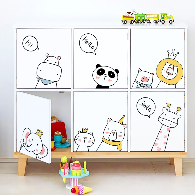 Decal Dán Tường Trẻ Em Thú Cưng Hoạt Hình Có Keo Sẵn 147x36cm - Trang Trí Phòng Ngủ Kệ Tủ Cầu Thang